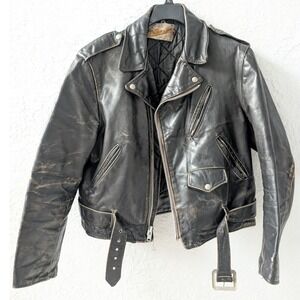 Vintage 70s Schott Perfecto 618 Leather Motorcycle Jacket Size 46 Black Leather
